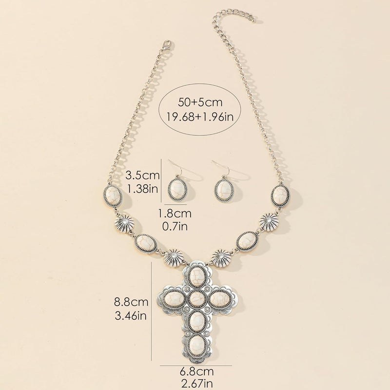 JMScape 4 PCS Western Turquoise Jewelry for Women Boho Vintage Navajo Pearl Necklace Earring Bracelet Ring Set Country Cowgirl Accessories for Gift - Image 5